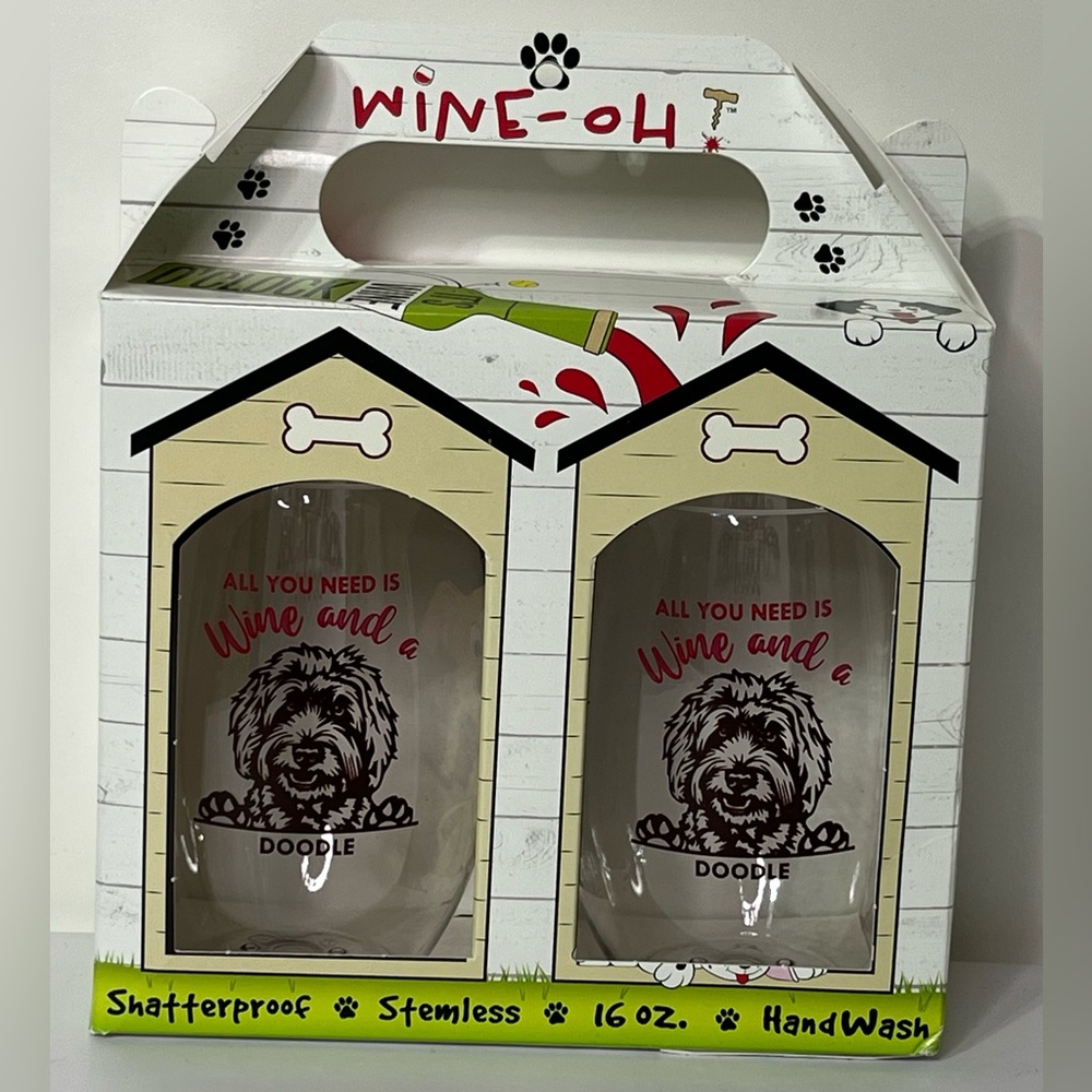 Wine-Oh! Labradoodle 16-Ounce Plastic Shatterproof Set of 2 Wine‎ Glasses